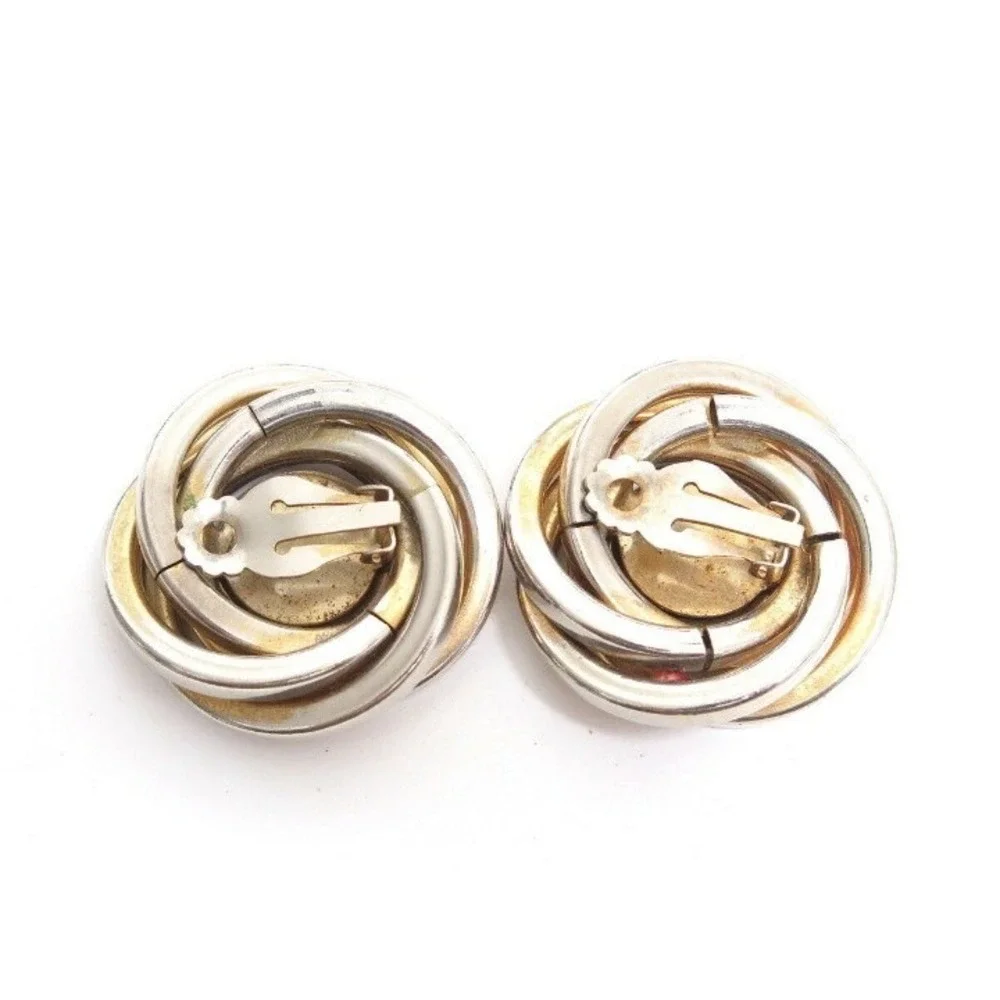 Large Wide Silver & Gold Knot Earrings‎